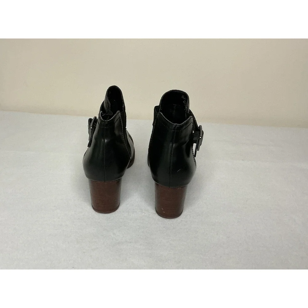 Franco Sarto Malvina Black Ankle Boots Block Heel Buckle 9.5M